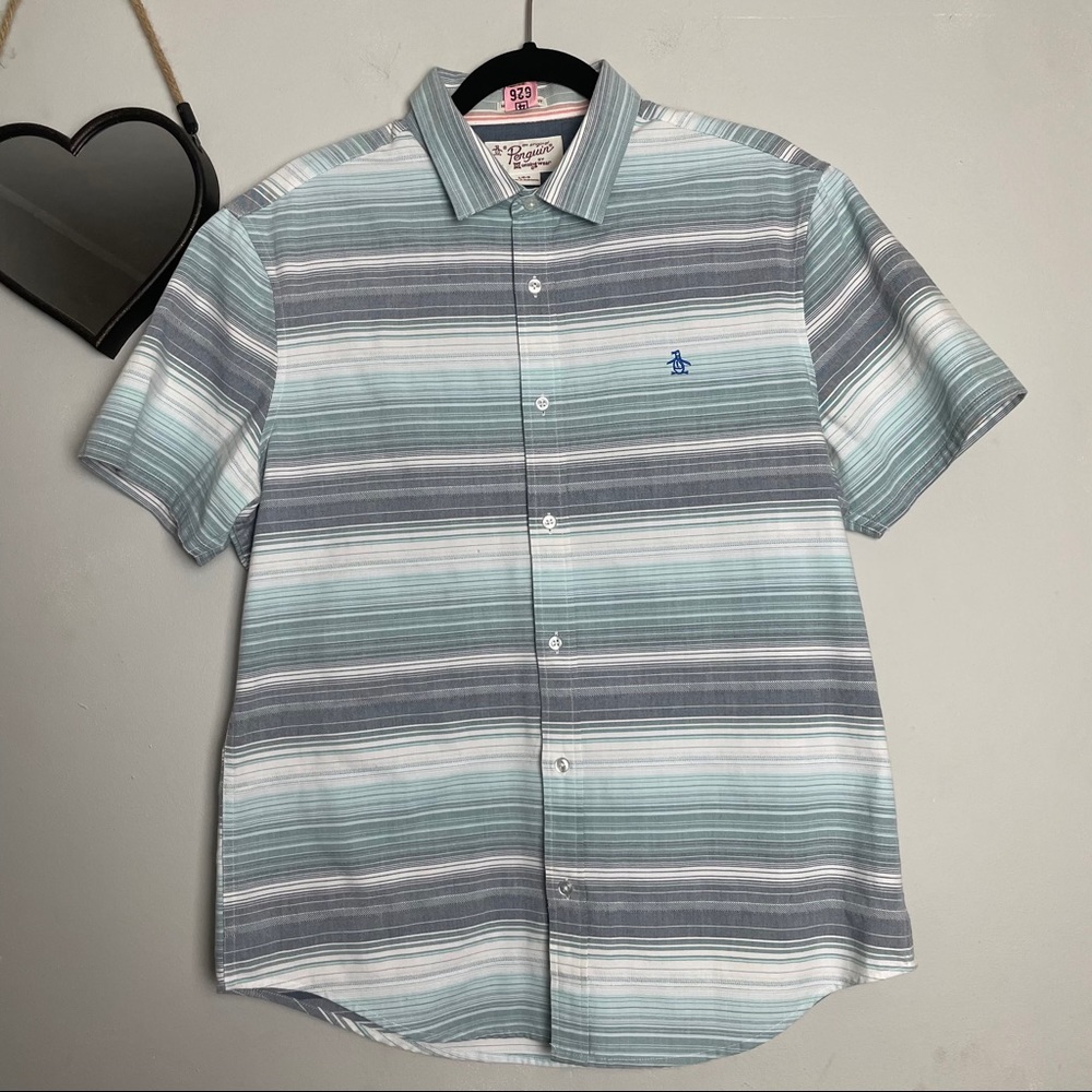 Original Penguin Blue Striped Button Down Shirt L